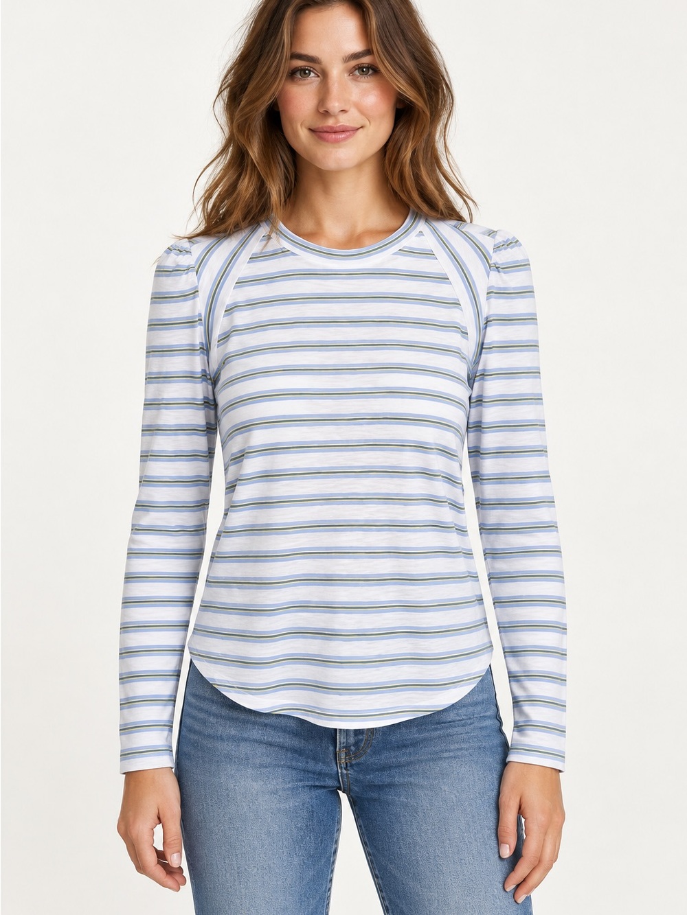 VERONICA BEARD Mason Blue Stripe Baseball T-Shirt